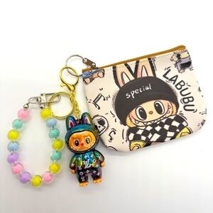Labubu Inspired Coin Purse Keychain Kawaii Mini Pouch w/ Charm